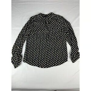 The Limited Women's Medium Button Up Long Sleeve Black White Geometric Blouse